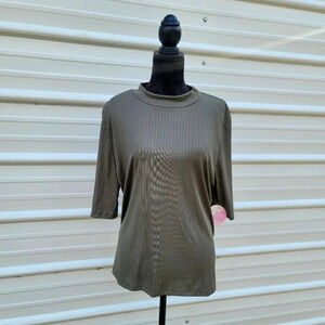 NWT Full Circle Trends Womens Green Short Sleeve Mock Neck Stretch Ribbed Top 2X